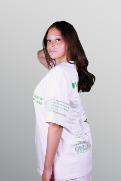 Feelings Check – White / Green Fire – T-Shirt (Oversized)