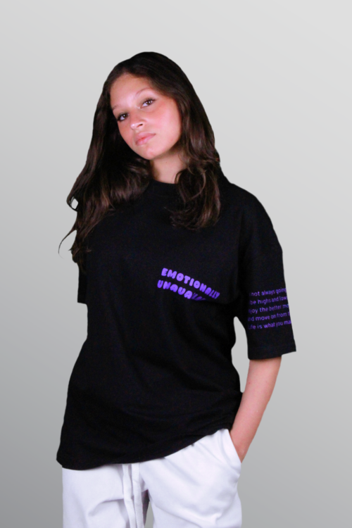 Feelings Check – Black / Purple Fire – T-Shirt (Oversized)