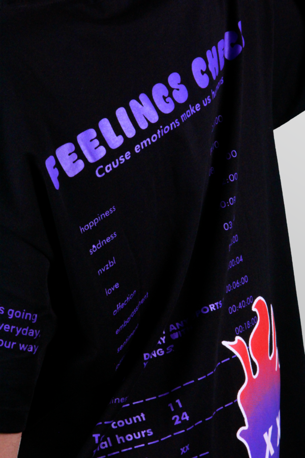 Feelings Check - Black / Purple Fire - T-Shirt (Oversized) - Image 3