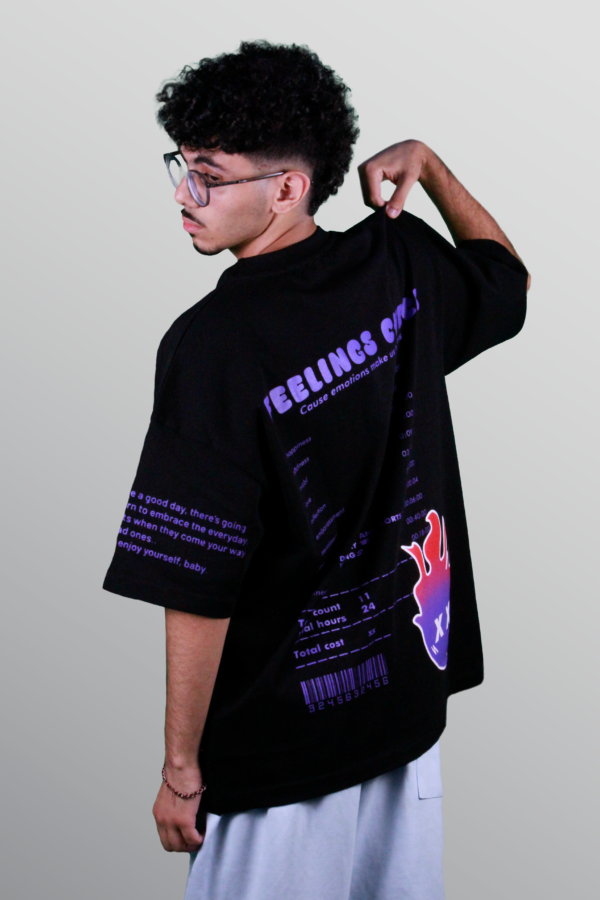 Feelings Check - Black / Purple Fire - T-Shirt (Oversized) - Image 2