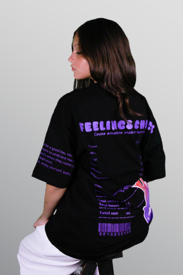 Feelings Check - Black / Purple Fire - T-Shirt (Oversized) - Image 2